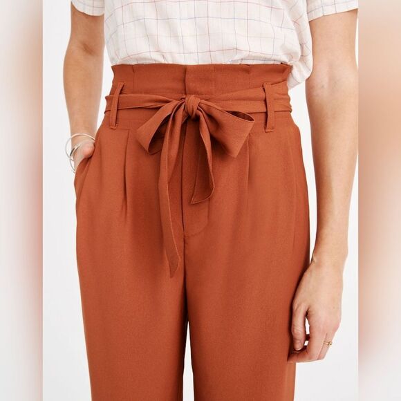 🔸️Madewell Rust Linen Blend Belted Paperbag Pants Size 4 - Picture 13 of 16